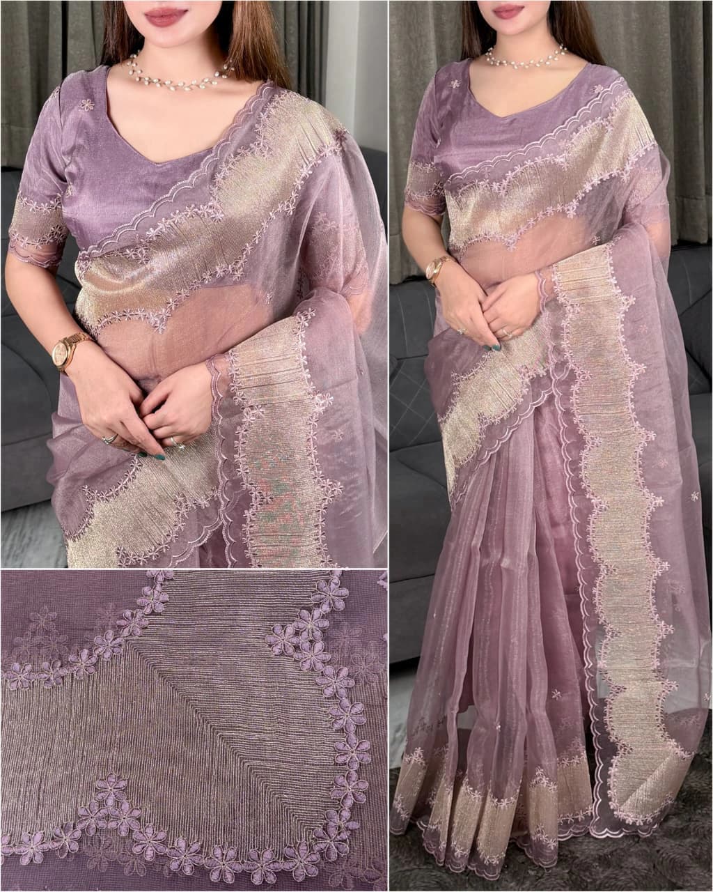 Violin Silk Embroidered Saree