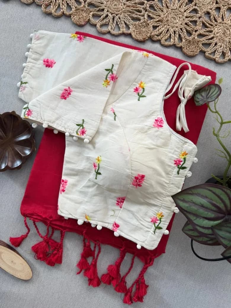 ❤️❤️Insta Most Viral Khadi Cotton Sarees with Stitched Embroidery Blouse❤️❤️