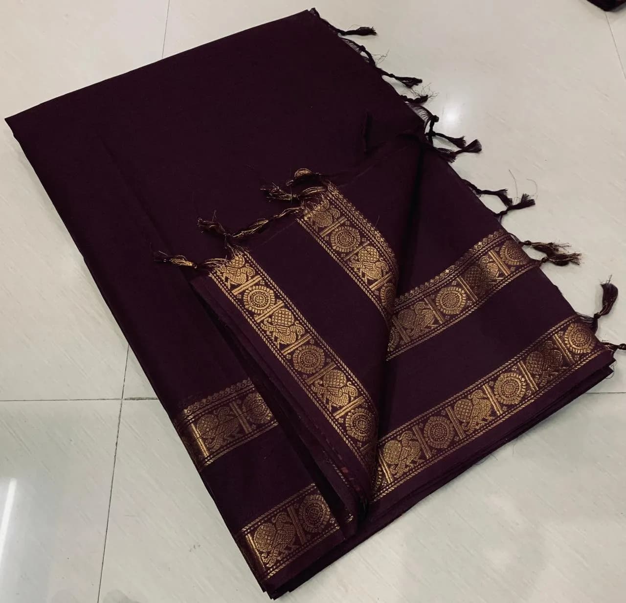 🤎🤎Classic Kanchi cotton saree in choco brown shade🤎🤎