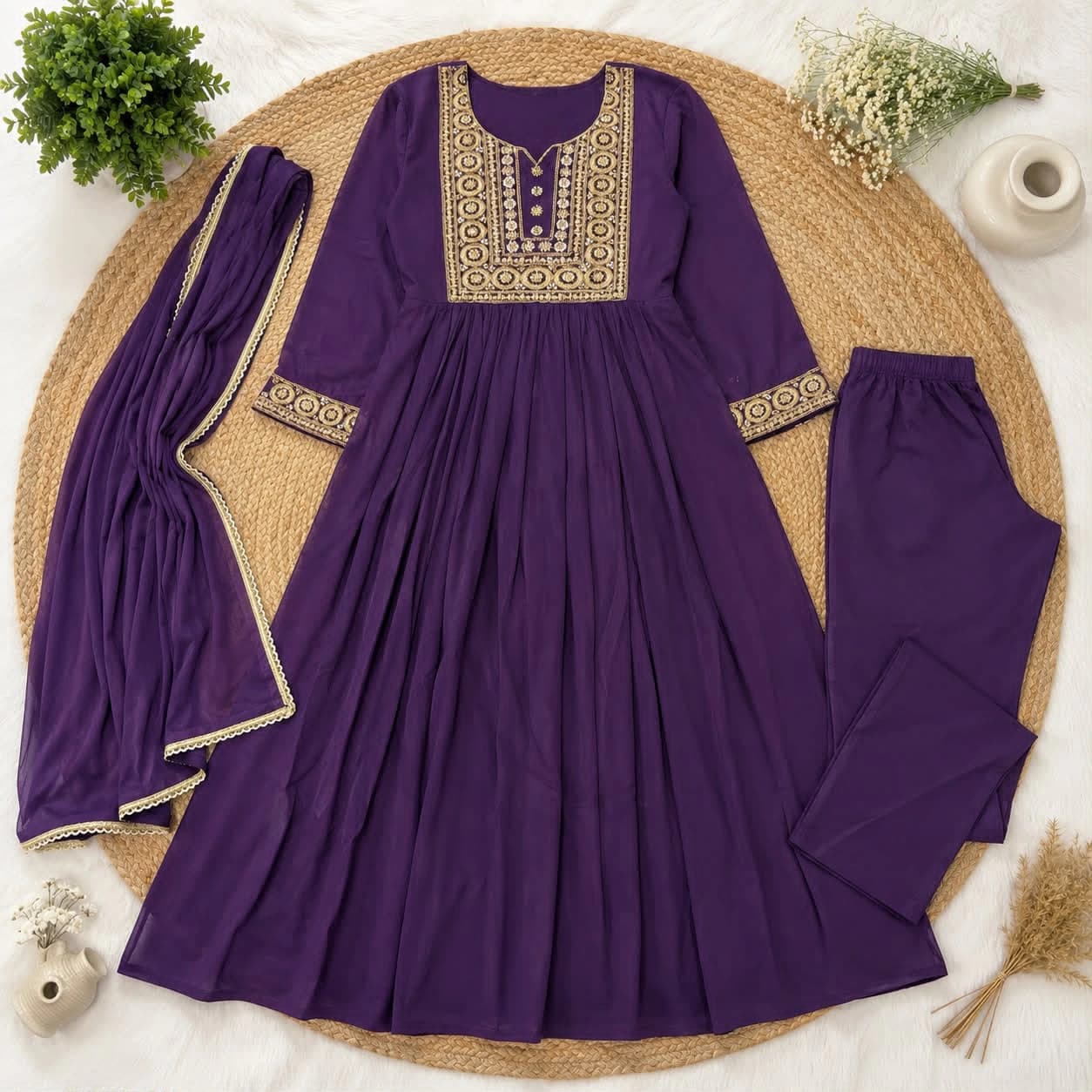 Mehrab Designer Anarkali Suit Set with Gold Embroidery